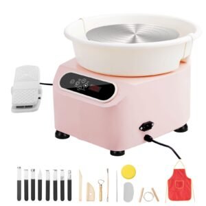 Pottery Wheel, 10 inch Pottery Forming Machine, 350W Electric Wheel for Pottery with Foot Pedal and LCD Touch Screen, Direct Drive Ceramic Wheel with Shaping Tools for DIY Art Craft, Pink