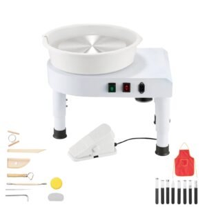 Pottery Wheel, 11 in Ceramic Wheel Forming Machine, 60-300 RPM Speed Adjustable Foot Pedal, Adjustable Lift Leg, Detachable Basin, Complete Tool Accessory Kit for Work Art Craft DIY, White