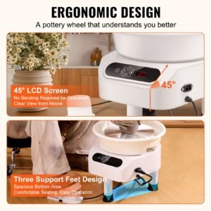 pottery wheel 11 inch pottery forming machine 450w electric wheel for pottery with foot pedal and lcd touch screen direct drive ceramic wheel with 3 support legs for diy art craft white 5.jpg