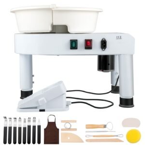 Pottery Wheel, 11in Ceramic Wheel Forming Machine, 0-300RPM Speed Manual Adjustable 0-7.8in Lift Leg, Foot Pedal Detachable Basin, Sculpting Tool Accessory Kit for Work Art Craft DIY
