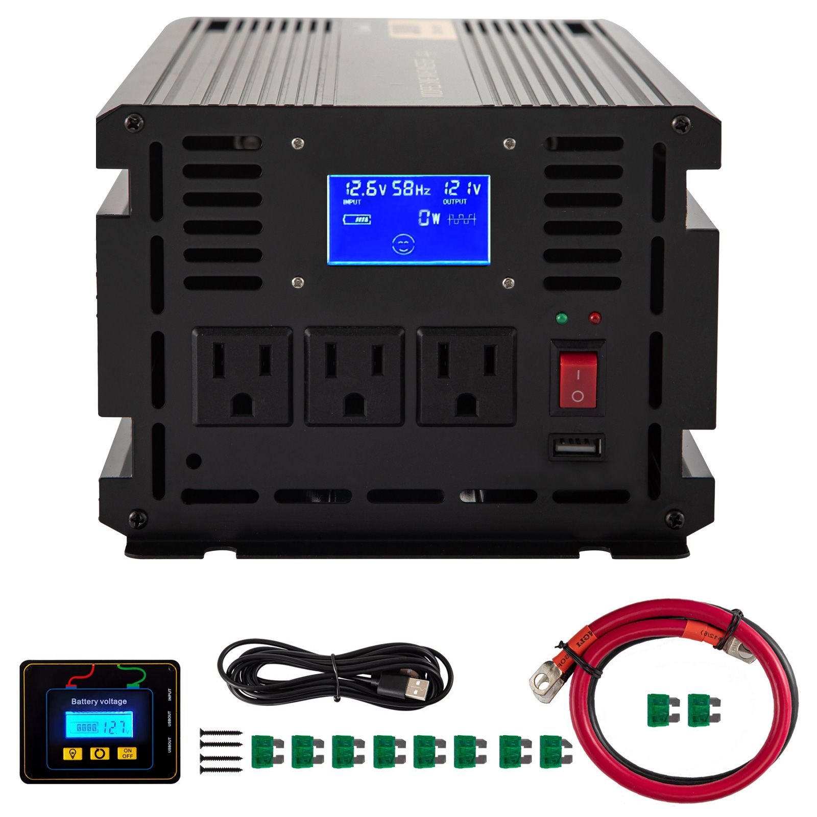 power inverter 2500w modified sine wave inverter dc 12v to ac 120v car converter with lcd display remote controller led indicator ac outlets inverter for truck rv car boat travel camping.jpg