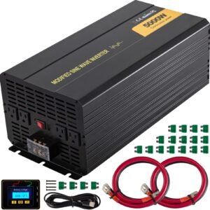 Power Inverter, 5000W Modified Sine Wave Inverter, DC 12V to AC 120V Car Converter, with LCD Remote Controller, LED Indicator, AC Outlets Inverter for Truck RV Car Boat Travel Camping Emergency