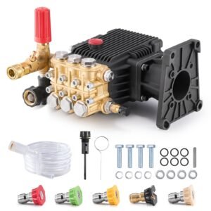 Pressure Washer Pump, 1" Shaft Horizontal Triplex Plunger, 4400 PSI, 4.4GPM, Replacement Power Washer Pumps Kit with 5 Nozzles, Compatible with Simpson MorFlex 40224, 40225, 40226, Santoprene