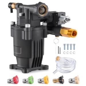 Pressure Washer Pump, 3/4" Shaft Horizontal, 3500 PSI, 2.5GPM, Replacement Power Washer Pumps Kit with 5 Nozzles, Hardware and Siphon Tube, Compatible with Simpson, Honda, Troy-Bilt, Generac