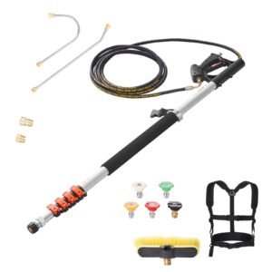Pressure Washer Telescoping Wand, 18 ft, 4000 psi, Telescopic Spray Wand with Power Washer Extension Wands, Gutter Cleaner, Brush Head, 5 Spray Nozzle Tips, Adapter and Adjustable Support Belt