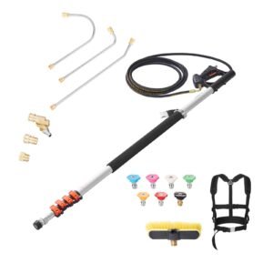 Pressure Washer Telescoping Wand, 24 ft, 4000 psi, Telescopic Spray Wand with Power Washer Extension Wands, Gutter Cleaner, Brush Head, Pivoting Coupler, 7 Spray Nozzles and Support Harness