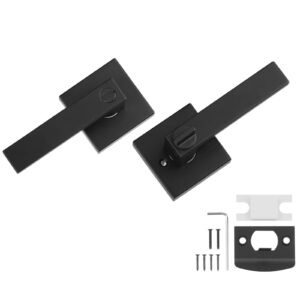 Privacy Door Handle, 1 Pack Matte Black Door Lever, Left or Right Handing Reversible Lever with Keyless Lock, 45° Rotation to Open, Universal Square Interior for Bedroom and Bathroom Doors