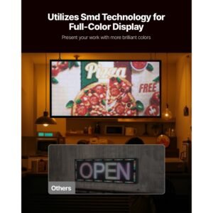 Programmable LED Sign, P5 Full Color Flexible Digital Scrolling Panel, DIY Custom Text Pattern GIF Display, Bluetooth APP Control Message Board for Store Business Advertising, Indoor 27x14 in