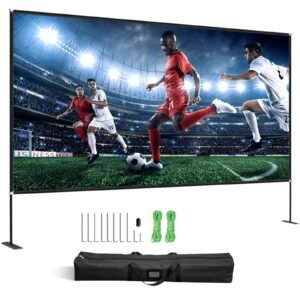 Projector Screen with Stand 150inch Portable Movie Screen 16:9 4K HD Wide Angle Outdoor Projector Screen Stand Easy Assembly with Storage Bag for Home Theater Office Outdoor Use