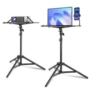 Projector Stand, Laptop Stand Tripod Adjustable Height from 26.97 to 63 in, Portable Projector Tripod Stand with Tray & Gooseneck Phone Holder, for Outdoor Movies, Home, Office, Stage or Studio
