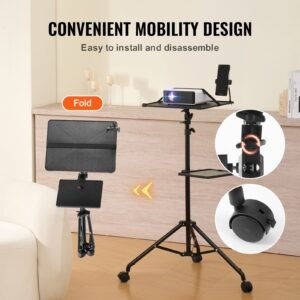 projector stand with wheels laptop stand tripod adjustable height from 313 to 673 projector tripod stand with 2 trays gooseneck phone holder for outdoor movies home office or studio 4.jpg