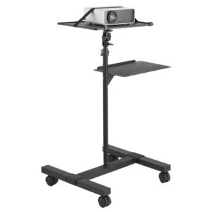 Projector Stand with Wheels, Projector Floor Stand Adjustable Height from 22.8 to 57.3 in, Projector Mount with 2 Trays, Ideal for Outdoor Movies, Home, Office, Stage and Studio, Black