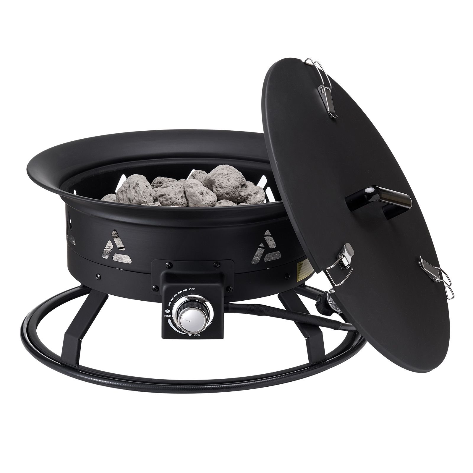 propane fire pit 24 inch diameter outdoor portable gas fire pit with cover lava rocks adjustable flame height camping firepit for heating lighting gathering 58000 btu black.jpg