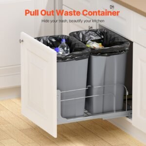 pull out trash can 35 qt x2 double under mount kitchen waste container heavy duty garbage recycling bin with door kit and soft close slide for kitchen cabinet sink under counter grey 1.jpg