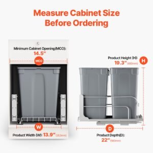 pull out trash can 35 qt x2 double under mount kitchen waste container heavy duty garbage recycling bin with door kit and soft close slide for kitchen cabinet sink under counter grey 3.jpg
