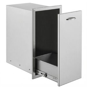 Pull Out Trash Drawer 13.6Wx26Hx19.3D Inch Lower Sliding Rails Stainless Steel Roll Out Trash Bin Pull Out Tray Outdoor Kitchen Trash Drawer with Handle for BBQ Island Grill Station No Trash Can
