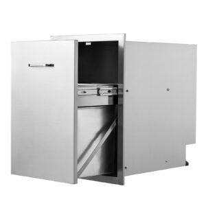 Pull Out Trash Drawer 17.7x22.8 Inch Raised Style Trash Bin with Pull-Out Tray Stainless Steel Trash Drawer with Handle for Outdoor Kitchen BBQ Island, Trash Can Not Included