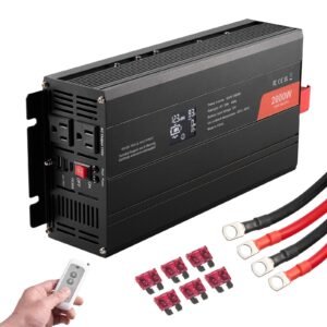 Pure Sine Wave Inverter, 2000 Watt, DC 12V to AC 110V Power Inverter with 2 AC Outlets 2 USB Port 1 Type-C Port, LCD Display and Remote Controller for Medium-Sized Household Equipment, CE FCC