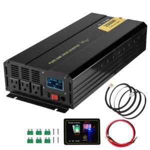 Pure Sine Wave Inverter, 2500 Watt Power Inverter, DC 12V to AC 120V Car Inverter, with USB Port, LCD Display, and Remote Controller Power Converter, for RV Truck Car Solar System Travel Camping