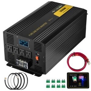 Pure Sine Wave Inverter 3500 Watt Power Inverter, DC 12V to AC 120V Car Inverter, with USB Port LCD Display Remote Controller and AC Outlets (GFCI), for RV Truck Car Solar System Travel Camping