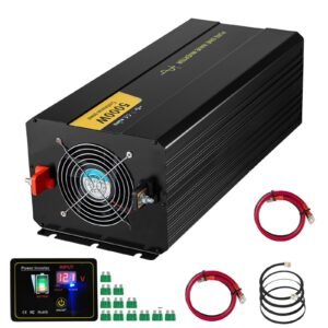 Pure Sine Wave Inverter, 5000 Watt, Power Inverter, DC 12V to AC 120V Car Inverter, with LCD Display, USB Port and Remote Controller, Power Converter for Car RV Truck Solar System Travel Camping