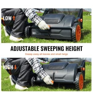 Push Lawn Sweeper, 21inch Leaf & Grass Collector, Strong Plastic Wheels & Heavy Duty Thickened Steel Durable to Use with Large Capacity 3.5 cu. ft. Mesh Collection Hopper Bag, 2 Spinning Brushes