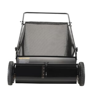 Push Lawn Sweeper, 26-inch Leaf & Grass Collector, Strong Rubber Wheels & Heavy Duty Thickened Steel, Durable to Use with Large Capacity 7 cu. ft. Mesh Collection Hopper Bag, 4 Spinning Brushes