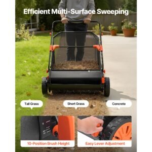 push lawn sweeper 30 in leaf grass collector with 12 cu ft hopper bag adjustable brush height spinning brushes heavy duty yard sweeper with rubber wheels for leaves grass cleanup 3.jpg