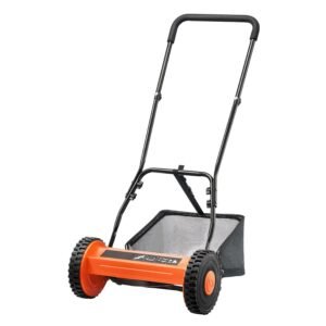 Push Reel Lawn Mower 14 inch, 5 Blades Manual Push Mower No Motor, 0.6-1.75 in Adjustable Cutting Height, Walk-Behind Lawn Mowers with Grass Catcher Bag for Green Lawns, Driveways, Courtyards