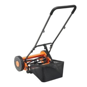 Push Reel Lawn Mower 16 inch, 5 Blades Manual Push Mower No Motor, 0.6-1.75 in Adjustable Cutting Height, Walk-Behind Lawn Mowers with Grass Catcher Bag for Green Lawns, Driveways, Courtyards