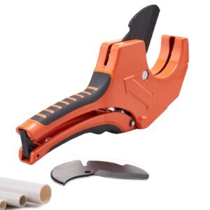 PVC Pipe Cutter, 0-2-1/2" O.D. Ratcheting PVC Pipe Cutter, Heavy Duty Tube Cutting Tool with Spare SK5 Blade for PVC, CPVC, PP-R, PEX, PE, Rubber Hoses