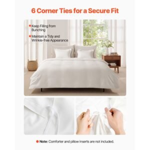 queen duvet cover set, 100% cotton, 3 pieces bedding set queen size with 1 duvet cover 90 x 90 in and 2 pillow shams 20 x 26 in, soft breathable, double zipper closure, for home bedding, white