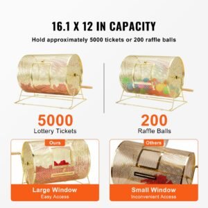 raffle drum holds 5000 tickets or 200 ping pong balls metal lottery spinning drawing with wooden turning handle161 x 12 inch brass plated raffle ticket spinning cage for bingo ballot part 2.jpg