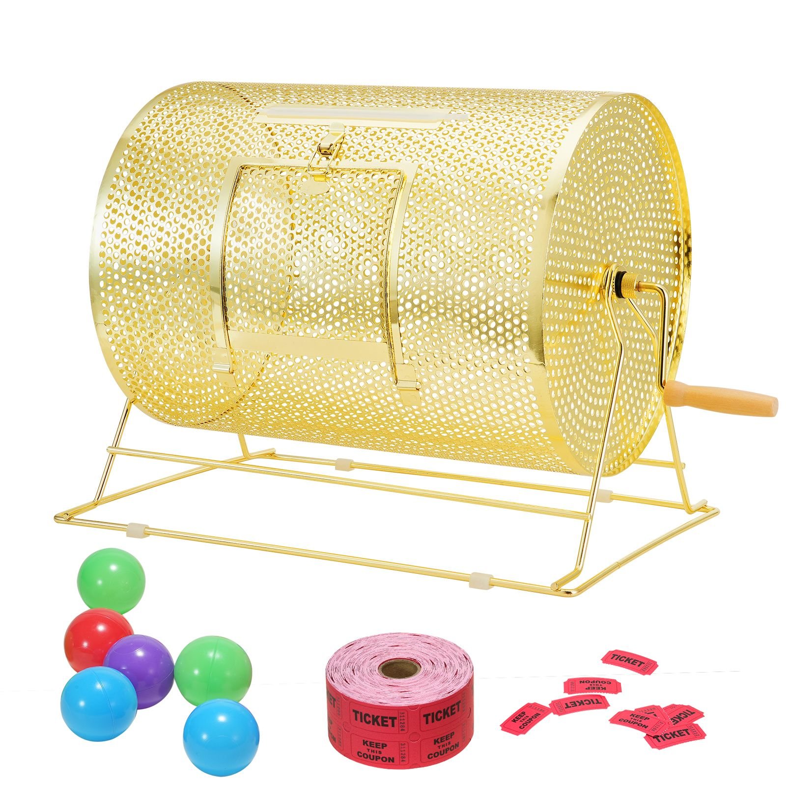 raffle drum holds 5000 tickets or 200 ping pong balls metal lottery spinning drawing with wooden turning handle161 x 12 inch brass plated raffle ticket spinning cage for bingo ballot part.jpg