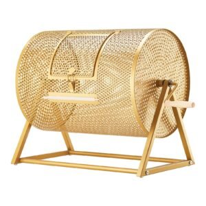 Raffle Ticket Spinner, 16.1" x 11.9" Holds 5000 Tickets or 200 Ping Pong Balls, Raffle Drum Lottery Spinning Cage with Reinforced Handle, Stable Triangular Stand, for Events and Gatherings, Gold