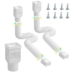 Rain Gutter Downspout Extensions, 2-Pack Flexible Downspout Extender, Down Spout Drain Extension Extendable from 22" to 63", Gutter Extensions with Adapters, for Rainwater Drainage, White