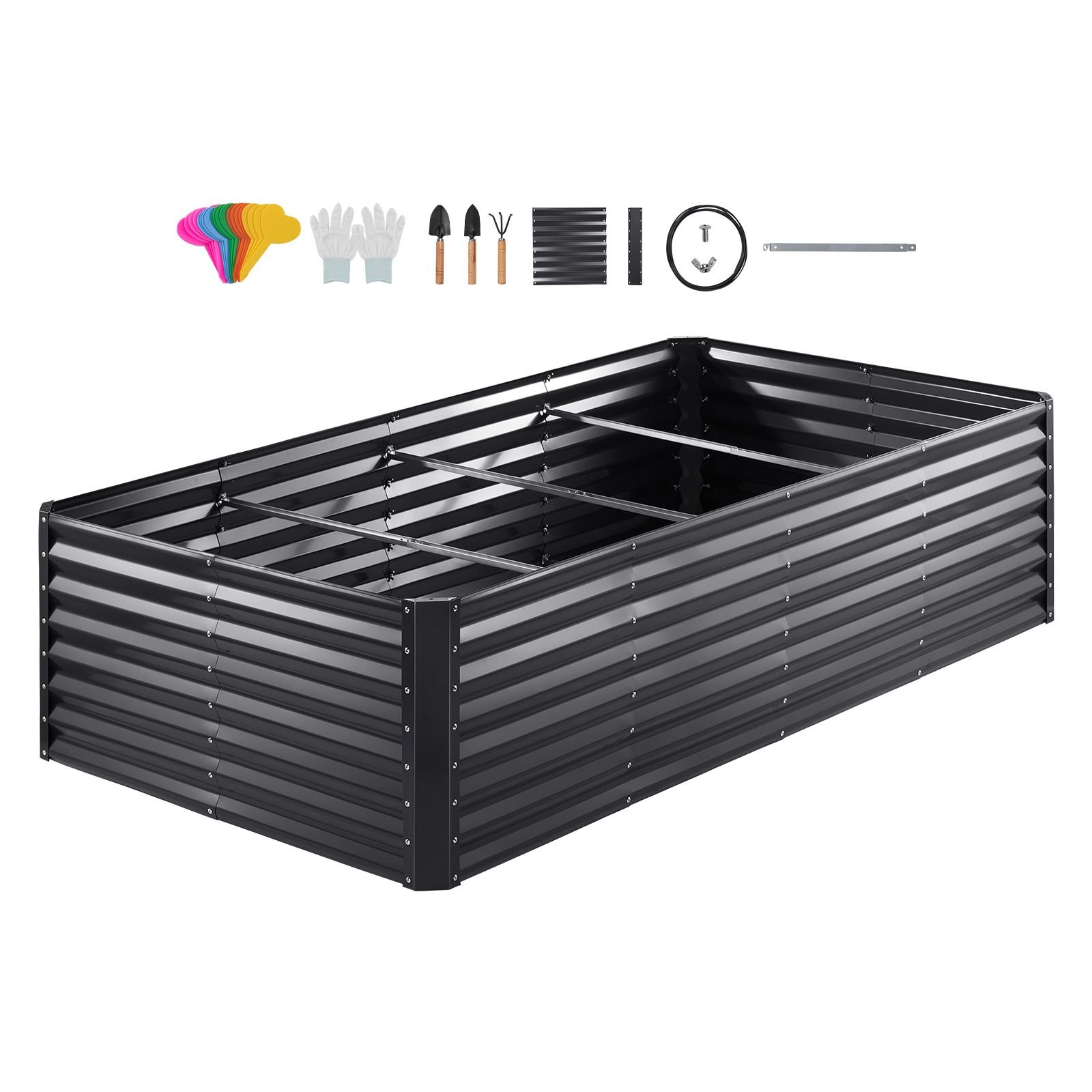raised garden bed, 8 x 4 x 2 ft galvanized metal planter box, outdoor planting boxes with open base, for growing flowers/vegetables/herbs in backyard/garden/patio/balcony, dark gray