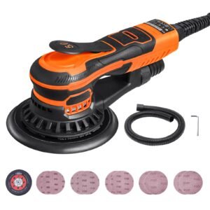 Random Orbital Sander 6-Inch, 350W Brushless Orbital Sander, 10,000 PRM 6 Variable Speed Electric Palm Sander with 10PCS Sandpapers, Dust Connector & Hose for Woodworking Detailing Sanding