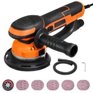 Random Orbital Sander, 6-Inch DA & GA Dual Action Orbital Sander, 850W 7400PRM 6 Variable Speed Electric Palm Sander with 10PCS Sandpapers, Dust Connector for Woodworking Detailing Sanding