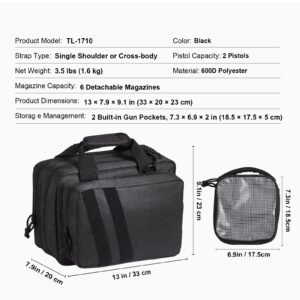 range bag for 2 pistols tactical gun bag with 2 built in removable pistol bags 6 detachable magazines gun range bag for outdoor hunting shooting lockable carrying handgun bag case black 3.jpg