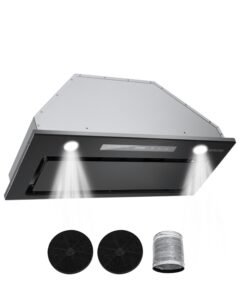 Range Hood Insert, 30Inch Built-in Kitchen Vent Hood, 800CFM Stainless Steel Stove Hood, with Gesture & Touch Control, LED Light, Baffle Filters, 4-Speed Exhaust Fan, Ducted/Ductless Convertible