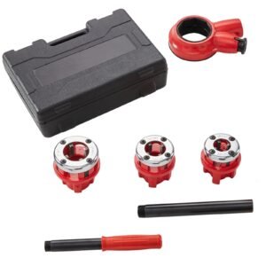 Ratchet Pipe Threader Kit, 1/2" NPT, 3/4" NPT, 1" NPT Manual Ratcheting Pipe Threader, Portable Pipe Threading Tool Set with 3PCS NPT Dies, Storage Case for Galvanized Aluminum Iron Copper Pipes