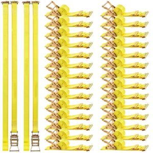 Ratchet Straps, 2 in x 15 ft, 30 Pack E-Track Tie Down Straps, 4400 lbs Break Strength & 1460 lbs Rated Load, Tie Down Ratcheting for Moving, Trailers, Motorcycles, Kayaks, Car Roof, Yellow
