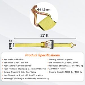 ratchet tie down straps 4pk 10000 lb break strength double j hook includes 4 premium 2 x 27 rachet tie downs with padded handles for moving securing cargo appliances lawn equipment 2.jpg