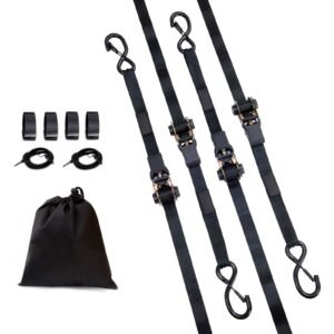Ratchet Tie Down Straps (4PK), 2200 lb Max Break Strength, Includes 4 Premium 1" x 15' Rachet Tie Downs with Padded Handles, for Moving Securing Cargo, Appliances, Lawn Equipment, Motorcycle