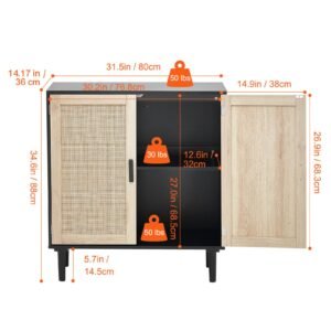 rattan cabinet rattan storage cabinet with 2 magnetic doors and adjustable shelves sideboard buffet cabinet for hallway entryway living room or kitchen black 1.jpg