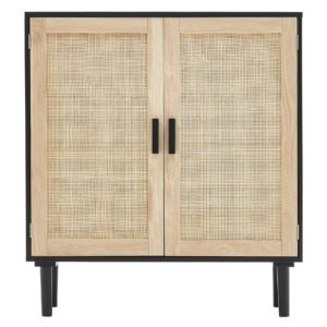 Rattan Cabinet, Rattan Storage Cabinet with 2 Magnetic Doors and Adjustable Shelves, Sideboard Buffet Cabinet for Hallway, Entryway, Living Room, or Kitchen, Black