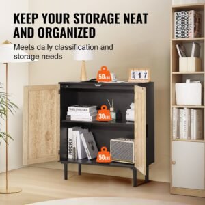 rattan cabinet rattan storage cabinet with 2 magnetic doors and adjustable shelves sideboard buffet cabinet for hallway entryway living room or kitchen black 4.jpg