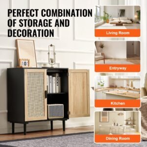 rattan cabinet rattan storage cabinet with 2 magnetic doors and adjustable shelves sideboard buffet cabinet for hallway entryway living room or kitchen black 5.jpg