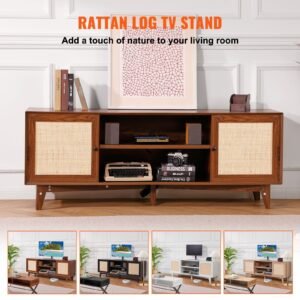 rattan tv stand for 75in tv boho tv stand with rattan door entertainment center with build in socket storage cabinet with 2 shelves modern tv console for living room media room walnut 2.jpg